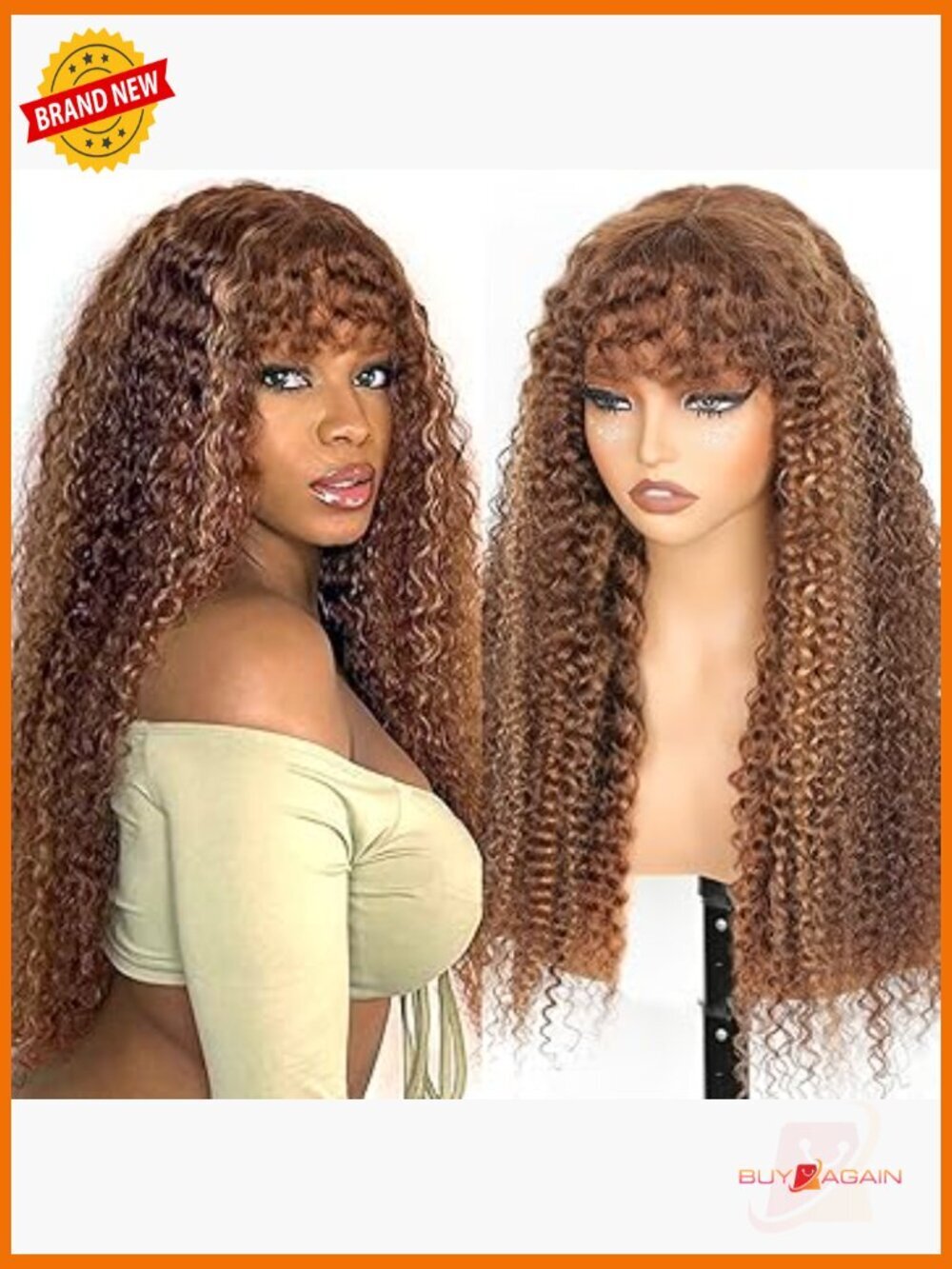 Ombre Highlight Curly Wig with Bangs HD Lace Glueless Water Wave 24 Inch